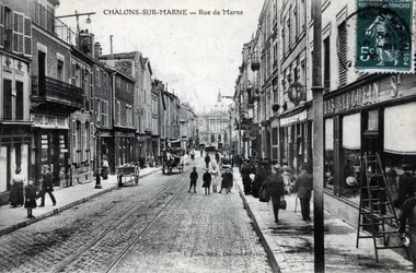 Champagne-Ardenne, Marne (51), Chalons sur Marne (Chalons-sur-Marne): utsikt över rue de la Marne (staden heter nu Chalons en Champagne (Chalons en Champagne) - Vykort sent 1800-tal - början av 1900-talet