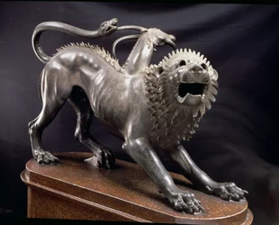 Chimaera of Arezzo eller Chimaera sårad av Bellerophon, etruskisk, 380-360 f.Kr. (brons)