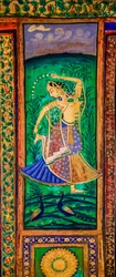 Chittra Sala innergård med virtuosa fina målningar, Taragarh Fort, Bandi, Bandi, Rajasthan, Indien, Asien (Foto)