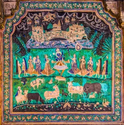 Chittra Sala innergård med virtuosa fina målningar, Taragarh Fort, Bandi, Bandi, Rajasthan, Indien, Asien (Foto)