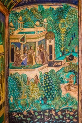Chittra Sala innergård med virtuosa fina målningar, Taragarh Fort, Bandi, Bandi, Rajasthan, Indien, Asien (Foto)