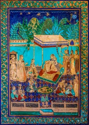 Chittra Sala innergård med virtuosa fina målningar, Taragarh Fort, Bandi, Bandi, Rajasthan, Indien, Asien (Foto)