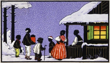 Julfest i en by i Österrike, ca 1910 (vykort)