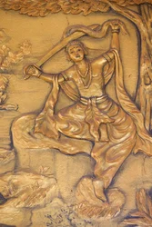 Den buddhistiska pagoden Chua Thiep Long. Den stora tonsuren: Buddha skär av sitt hår med sitt svärd. Sedan bytte han sina prinskläder mot en tiggares dräkt. Därefter började han sitt sökande efter upplysning. Tay Ninh. Vietnam