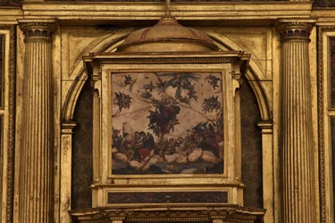 Kollegial kyrka. Interiör. Högaltaret. Detalj. Centrum. Målning. Olja på agat. 1624.