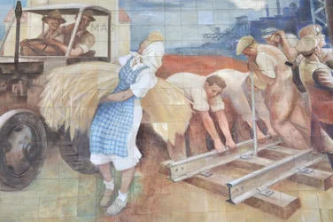 Kommunistisk mosaik av Max Lingner, Berlin, Tyskland