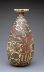 Korintisk svartfigurerad alabastron, med en bevingad "djurens älskarinna", grekisk, arkaisk period, c.600 f.Kr. (terrakotta)