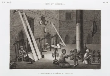 Bomull och silke, Weaving Weavers workshop, Egypten, ca 1798