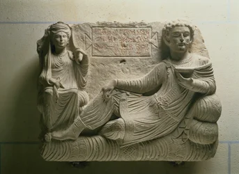 Par på en bankett, gravfynd från Palmyra, Syrien