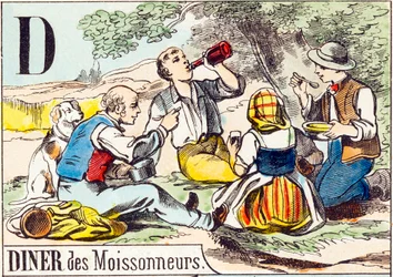 D Diner des moissonneurs - "gårdens alfabet" slutet av 1800-talet (gravyr)