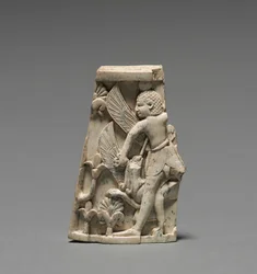 Dekorativ plakett: Man; och Griffin i strid, 900-800 f.Kr