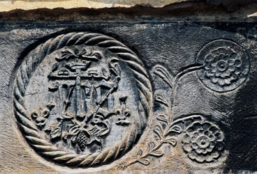 Dekorativ detalj från entrén, Pigna, Ligurien, Italien