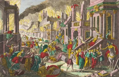 Förstörelsen av Jerusalem av Nebukadnessar II. 1700-tal (gravyr)