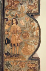 Detalj av halmintarsia från spegelram c.1670