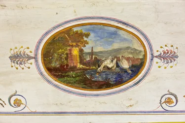 Detalj av dekorationen som visar svanar, Röda rummet, Kungliga lägenheten, Kungliga slottet eller Palazzo dei Normanni (Normandernas palats), Palermo, Sicilien, Italien (foto)
