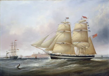 Dubbelporträtt av båten "Mary Ann", avbildad i Tyneflodens mynning (eller Tinea, England). Olja på duk