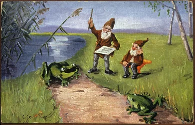 Dvärgar och grodor, ca 1910 (Vykort)