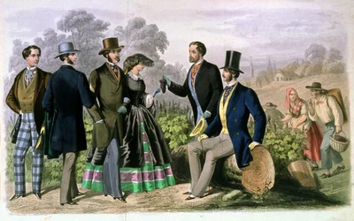 Elegant sällskap vid druvskörden, ca 1860-1870 (gravyr)