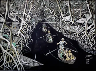 Fine Arts Museum, Ca Mau Guerillas By Thai Ha, Lack Engraving, Ho Chi Minh City, Vietnam, 2018