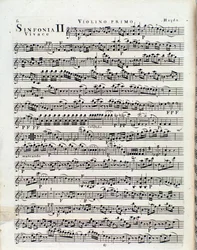 Första sidan av partitur för violin i symfoni nr 2 av J Haydn