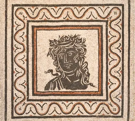 Golvmosaik med bilden av en årstid i mitten, tredje århundradet e.Kr., Roms nationalmuseum (Museo Nazionale Romano), Rom, Italien