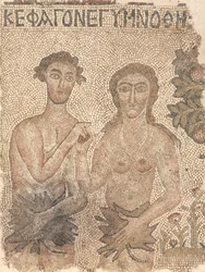 Fragment of a Floor Mosaic: Adam och Eva, sent 400-tal - tidigt 500-tal