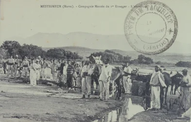 Franska legionärsoldater på patrull nära Atlasbergen, Marocko. vykort 1909