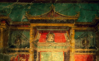 Fresk i salong, Villa Poppaea, arkeologiska området Oplonti, Torre Annunziata (Unescos världsarvslista