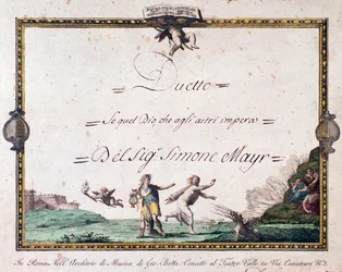 Frontispice av duetten Se quel dio che gli astri impera av Giovanni Simone Mayr.