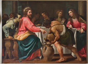 Genua, Duomo (St Lawrence Cathedral), inuti, Baptistery (tidigare Church of St John the Old): "Bröllop i Cana", av Domenico Fiasella