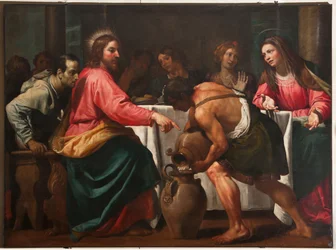 Genua, Duomo (St Lawrence Cathedral), inuti, Baptistery (tidigare Church of St John the Old): "Bröllop i Cana", av Domenico Fiasella