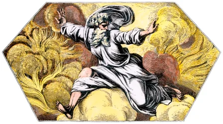 Gud skapar himmel och jord - kolorerad gravyr från 1800-talet, från Loggia (Logge) i Vatikanen (Italien) av Raphael (Raffaello Sanzio)