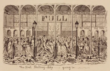 Stora utställningen 1851 "Den första shillingdagen - går in"