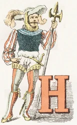H - Hallebardier - Barnsligt alfabet, Editions Gordinne 1920 (gravyr)