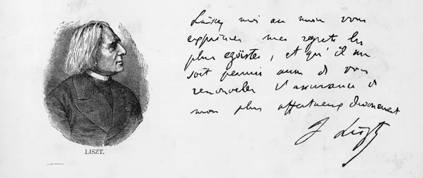 Franz Liszts handskrift och signatur (penna och bläck på papper)