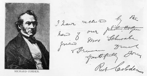 Handskrift och signatur av Richard Cobden (penna och bläck på papper)