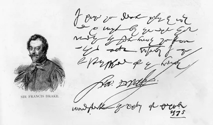 Handstil och signatur av Sir Francis Drake