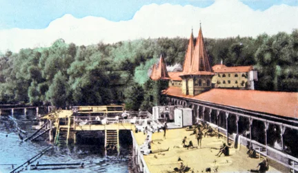 Termiska sjön Heviz, Ungern, ca 1920 (vykort)