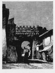 Det antika Roms historia. Porta Settimiana är en port i Aurelian-muren i Rom.