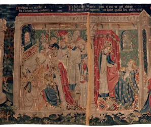 Historia om Saint Piat och Saint Eleuthère, även kallad gobeläng av Arras. Beställd från kanon Toussaint Prier, kapellan av hertigen av Bourgogne, sent 1300-tidigt 1400-tal. 22m x 2m. Detalj (gobeläng)