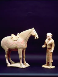 Häst och en tjänare, kinesisk, Tang-dynastin (618-906) (terrakotta)
