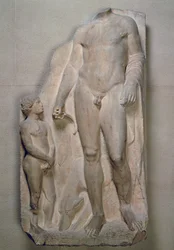 Huntsman, fragment från en relief på en begravningsstele, Attic, troligen tidigt 300-tal f.Kr. (marmor)