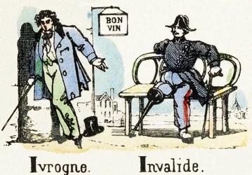 I - Ivrogne Invalide - Alfabetet - barnunderhållning - Bildepinal, populär serie c.1890 (illustration)