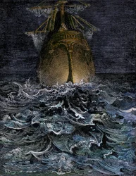 Jag såg havet i förruttnelse, skrovet av ett skepp på havet på natten - Illustration av Gustave Dore (1832-1883) till "La Lournte du vieux sailor" av Samuel Taylor Coleridge (1772-1834) - Kolorerad gravyr
