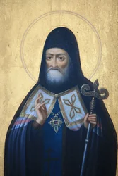 Ikon i Agios Andreas klosterkyrka på berget Athos Grekland