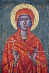 Ikon i Pedoulas bysantinska museum: Saint Marina (1700-talet), 20150510, Pedoulas, Cypern