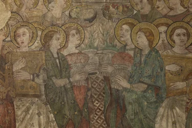 Interiör. Norra korsningen. Altare (Altar de las pinturas murales). Original från huvudkapellet. Väggmålningar (fresk?). Detalj. Slutet av 1300-talet.