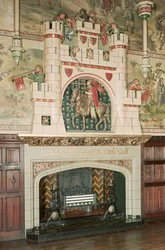 Interiör, detalj av en öppen spis, Cardiff Castle, Wales, ca 1875 (foto)