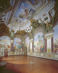Inredning av salongen med fresker av Giovanni da Sangiovanni, i Pitti Palace