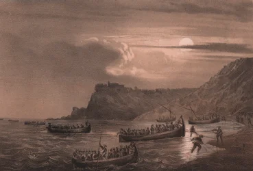 Landstigning av den första flottan av Garibaldis män vid Fort Scilla, Kalabrien